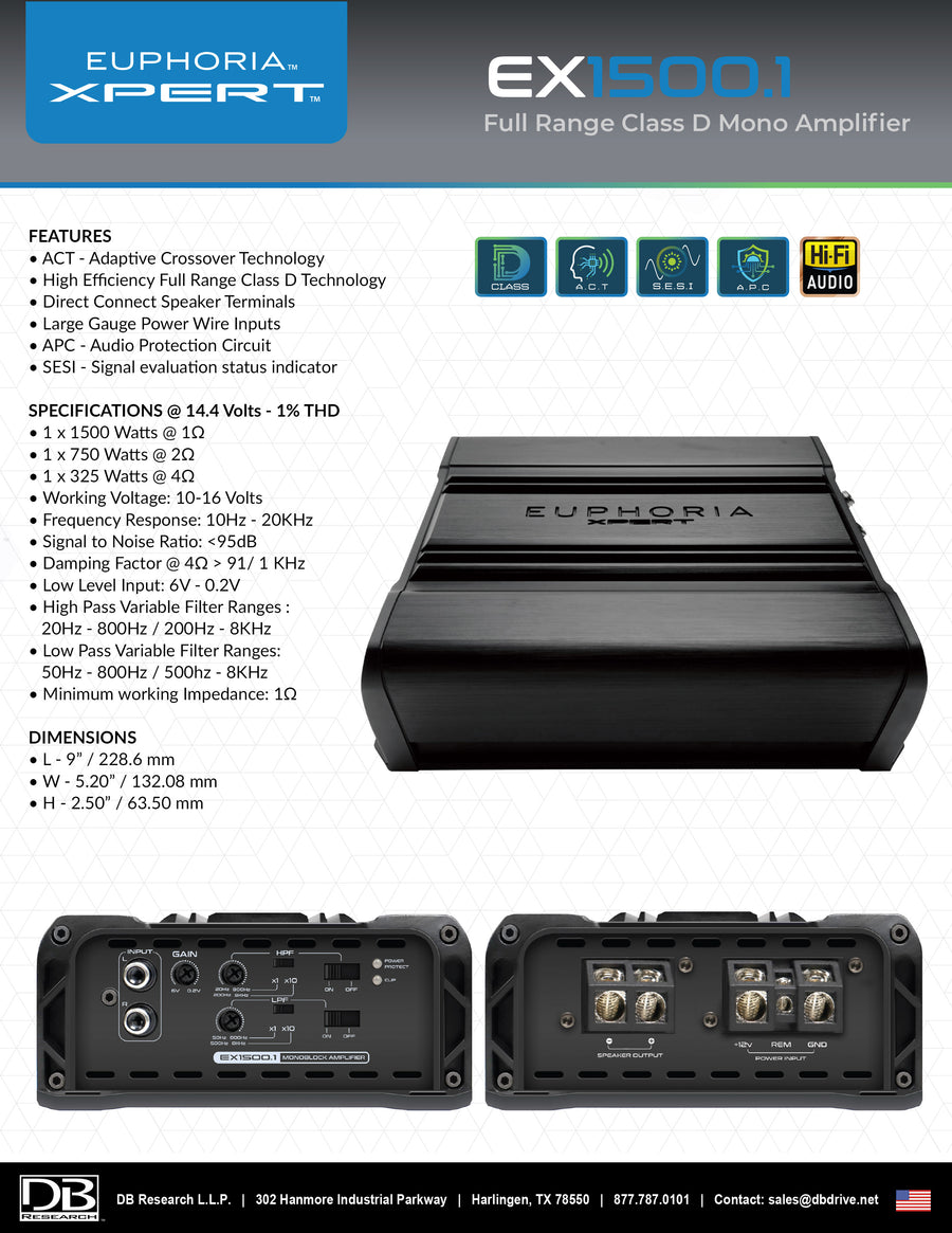 XPERT EX1500.1 : Full Range Class D Monoblock Amplifier